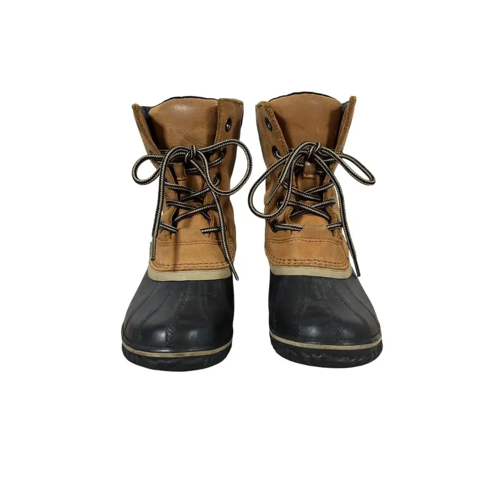 Sorel Boots Womens 8 Elk Tan Slimpack II Lace Duck Boot Waterproof Block Heel